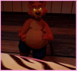  3d_(artwork) 4_fingers animated anthro bed_covers bedding belly blue_bottomwear blue_clothing blue_shorts bottomwear callaghan_(fanfair) canid canine clothing dancing digital_media_(artwork) facial_tuft fanfair_studios fingers floor fox gesture hand_gesture hausedge looking_at_viewer low_res male mammal navel nipples overweight overweight_anthro overweight_male pointing pointing_at_viewer pupils red_pupils sharp_teeth shirtless shirtless_male short_playtime shorts slightly_chubby slightly_chubby_male solo technocaster teeth tuft wood wood_floor yellow_sclera 