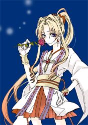  blonde_hair blue_eyes bracelet earrings female flower gloves japanese_clothes jewelry kaitou_jeanne kamikaze_kaitou_jeanne kusakabe_maron rose 