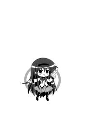  akemi_homura akemi_homura_(magical_girl) chibi colonel_aki corrupted_metadata doujinshi female greyscale gun hairband handgun highres holding holding_gun holding_weapon mahou_shoujo_madoka_magica mahou_shoujo_madoka_magica_(anime) monochrome open_mouth pantyhose skirt solo weapon 