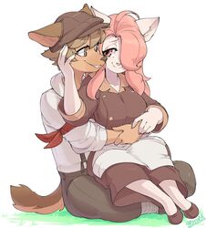  2022 blonde_hair breasts canid canine canis caressing_cheek clothing cyberconnect2 domestic_cat domestic_dog dress duo felid feline felis female fuga:_melodies_of_steel german_shepherd hair hair_over_eye hanna_fondant hat headgear headwear herding_dog hi_res hug hugging_another hugging_from_behind little_tail_bronx male male/female malt_marzipan mammal one_eye_obstructed pastoral_dog pink_hair romantic romantic_couple skecchiart stroking_head turkish_angora 