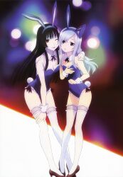  2girls ;p absurdres animal_ears black_hair blue_hair breasts cleavage frilled_leotard frills furuya_mero highres imageboard_desourced legs leotard long_hair long_legs multiple_girls non-web_source nyantype official_art one_eye_closed playboy_bunny purple_eyes rabbit_ears red_eyes sakai_kyuuta sanka_rea sankarea scan small_breasts thighhighs tongue tongue_out white_legwear wrist_cuffs 