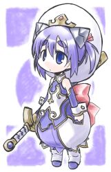  blue_eyes commentary_request female hat kugelschreiber purple_hair san_morte_(shinrabanshou) shinrabanshou short_hair solo sword weapon 