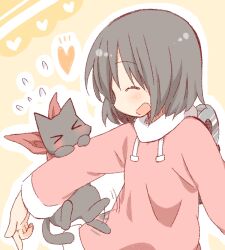  bad_id bad_pixiv_id black_hair daitirumoesu feline female heart nichijou sakamoto_(nichijou) scarf shinonome_nano short_hair sweat sweater winding_key 