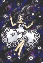  black_eyes black_hair black_theme chikorita85 commentary_request creature_and_personification dress female floating looking_away objectification personification pokemon pokemon_(creature) shoes traditional_media universe unown unown_a unown_b unown_d unown_f unown_g unown_h unown_i unown_j unown_k unown_n unown_o unown_p unown_q unown_r unown_s unown_u unown_w unown_x unown_z white_dress 