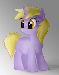  2012 amber_eyes big_eyes blonde_hair closed_smile dinky_hooves_(mlp) equid equine female feral friendship_is_magic glistening glistening_eyes hair hasbro head_turned horn legs_together mammal mn27 mouth_closed my_little_pony mythological_creature mythological_equine mythology quadruped short_snout simple_background smile snout solo standing straight_legs tail unicorn young young_feral 