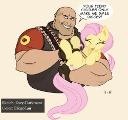  bald cutie_mark diegotan duo equid equine female feral fluttershy_(mlp) friendship_is_magic hair happy hasbro heavy_(team_fortress_2) horse human joey-darkmeat laugh male mammal my_little_pony pink_hair pony smile team_fortress_2 tickling valve 