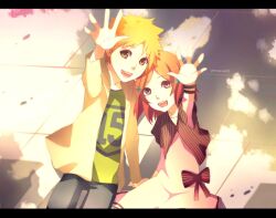  bleach bow brown_eyes couple hair_ornament inoue_orihime kurosaki_ichigo orange_hair persona92 