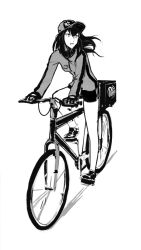  bad_link baseball_cap bicycle bike_shorts dr_pepper drawfag female gloves greyscale halftone hat jacket long_hair makise_kurisu monochrome photoshop_(medium) product_placement riding simple_background solo steins;gate track_jacket white_background 