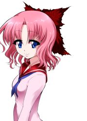  bad_id bad_pixiv_id blue_eyes bow emukae_mukae female hairbow mattari_yufi medaka_box neckerchief pink_hair school_uniform serafuku short_hair smile solo upper_body white_background 