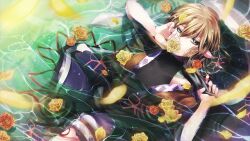  bad_id bad_pixiv_id blonde_hair female flower green_eyes mizuhashi_parsee nicole_(lion) partially_submerged petals pointy_ears rose short_hair skirt solo symbolism touhou water yellow_flower yellow_rose 