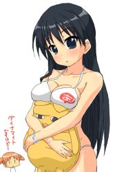  2girls azumanga_daiou bikini black_eyes black_hair breasts commentary_request hug k10k long_hair mihama_chiyo mihama_chiyo&#039;s_father multiple_girls sakaki_(azumanga_daioh) stuffed_animal stuffed_toy swimsuit translated 