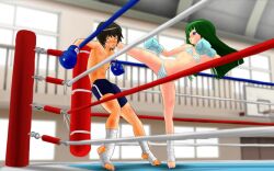  #13 1boy arena battle bikini blush boxing boxing_gloves boxing_ring bruise closed_eyes domination female femdom fighting green_hair high_kick humiliation injury kick kickboxing kicking knocked_out knockout ko panties sakuya(#13) sakuya_(#13) smile smirk sport sports striped striped_panties swimsuit topless underwear yayoi_(#13) 