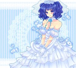  bad_id bad_pixiv_id bare_shoulders blue_dress blue_eyes blue_flower blue_hair blue_rose blue_theme blush border breasts bridal_veil bride cleavage doily dress empoleon female flower gloves happy lace lace_border large_breasts ornate_border own_hands_clasped own_hands_together personification pochihonya pokemon puffy_sleeves rose short_hair smile solo sparkle striped striped_background twintails v_arms veil wedding_dress 