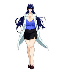  absurdres blue_hair breasts coat commentary_request female highres huge_breasts long_hair maken-ki! nijou_aki ozumasato pencil_skirt purple_eyes skirt solo white_background white_coat 