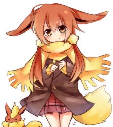  animal_ears brown_eyes brown_hair commentary_request female flareon pokemon pokemon_(creature) skirt tail tosura-ayato 