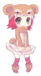  :o animal_costume annie_(league_of_legends) bear_costume commentary_request female green_eyes konatsu_miyu league_of_legends red_hair reverse_annie short_hair solo 