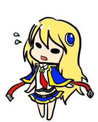  bad_id bad_pixiv_id bare_legs belt blazblue blazblue:_chronophantasma blonde_hair blue_capelet capelet chibi female hair_ornament huruneko long_hair lowres microskirt midriff necktie noel_vermillion ribbon skirt solo sweatdrop 