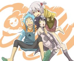  black_star blue_hair death_the_kid lowres pants red_eyes ribbon rule_63 soul_eater soul_eater_(character) 