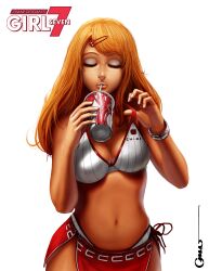  bad_deviantart_id bad_id bra bra_pull bracelet breasts cleavage closed_eyes clothes_pull cup dark-skinned_female dark_skin disposable_cup drinking drinking_straw eyeshadow female ganguro girl7 hair_ornament hairclip jewelry large_breasts lipstick long_hair makeup mole nail_polish navel omar_dogan open_clothes orange_hair original panties signature simple_background solo strap_lift underwear underwear_only white_bra white_nails wide_hips 