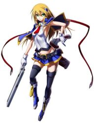  artist_request belt black_thighhighs blazblue blazblue:_chronophantasma blonde_hair blue_capelet blue_footwear bolverk boots capelet dual_wielding female full_body gloves green_eyes gun hair_ornament handgun holding holster knee_boots long_hair microskirt necktie noel_vermillion official_art simple_background skirt solo thighhighs trigger_discipline weapon white_background white_gloves zipper 