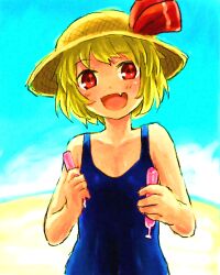  bad_id bad_pixiv_id female furorida hat oerba_yun_fang rumia smile solo swimsuit touhou tupet 