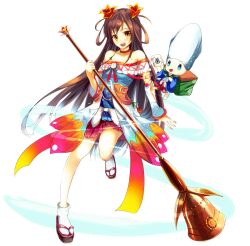  absurdres bell brown_hair commentary_request detached_sleeves female flower hair_flower hair_ornament hair_rings highres long_hair magical_girl mahou_shoujo_taisen mahou_shoujo_taisen_contest_1 official_art orange_hair sakura_ani sandals socks solo white_socks yellow_eyes 