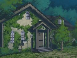  aoha_(twintail) building bush commentary door forest gensokyo grass house ivy lamppost mailbox_(incoming_mail) moss nature no_humans outdoors photoshop_(medium) plant porch rooftop scenery stairs touhou tree window wooden_door 