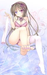  alto_seneka bad_id bad_pixiv_id barefoot black_hair blush bra breasts cameltoe cleavage feet female foot_focus hairband heterochromia large_breasts long_hair looking_at_viewer nail_art nail_polish original panties pink_bra pink_panties purple_eyes purple_nails red_eyes sitting smile solo thighhighs toenail_polish toenails toes underwear underwear_only unworn_thighhighs white_thighhighs 