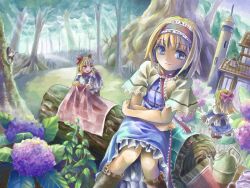  alice_margatroid animal bad_id bad_pixiv_id bird blonde_hair blue_eyes blush boots bow capelet crossed_arms cup doll dress female flower forest hairbow house hydrangea long_hair nagayo nature open_mouth shanghai_doll short_hair sitting smile solo teapot touhou tree woodpecker 