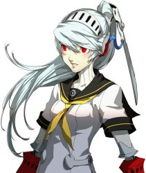  android female labrys_(persona) long_hair official_art persona persona_4:_the_ultimate_in_mayonaka_arena ponytail red_eyes school_uniform soejima_shigenori solo transparent_background 