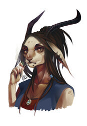  absurd_res antelope anthro black_gargoyley bovid clothed clothing digital_media_(artwork) ear_piercing female gazelle hair hi_res horn looking_at_viewer mammal piercing shaded solo toothpick 