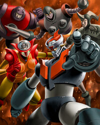  aphrodai_a baion_beta commentary_request daion_gamma dorasu embers female lance mazinger_(series) mazinger_z mazinger_z_(mecha) mecha millennium_alpha pointing polearm robot shin_mazinger_shougeki!_z-hen super_robot weapon yumi_sayaka 