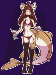  alcohol anthro artist_name athletic athletic_female belly beverage bikini bite bite_mark breasts brown_body brown_highlights brown_scales brown_skin catlad clothing clothing_pull cocktail cocktail_garnish cocktail_glass collar collarbone container cup dark_hair drinking_glass female fish front-tie_bikini front-tie_clothing front-tie_swimwear glass glass_container glass_cup glistening glistening_body hair highlights_(coloring) knee_highs legwear lemon_shark marine martini medium_breasts midriff mismatched_socks navel notched_ear pale_skin raised_finger raised_pinky red_hair requiem_shark sassy scales scar scratches shaded shark shark_fin shark_tail sharp_teeth side-tie_bikini side-tie_clothing side-tie_swimwear signature simple_background simple_shading skimpy_bikini slim small_waist solo spots string_bikini string_bow swimwear swimwear_pull tail teeth thick_tail thigh_gap thigh_highs tied_bikini tied_clothing tied_string triangle_bikini under_boob undressing untied untied_bikini white_body white_scales white_skin wounded yellow_eyes 