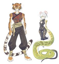  anthro anthrofied big_breasts breasts clothed clothing dreamworks duo felid female green_tree_viper hi_res kung_fu_panda long_tail mammal master_tigress master_viper pantherine reptile scalie small_breasts snake tail tiger viper zocehuy 