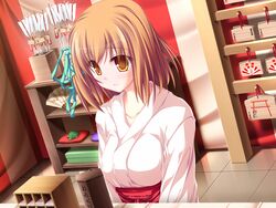  blonde_hair game_cg golden_eyes kimono koyuki_amagase magus_tale miko short_hair tenmaso 