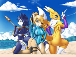  4:3 alternate_species anthro armor arms_bent armwear ass atticuskotch back_to_back bandai_namco beach bent_leg between_legs bikini blaster blonde_hair bottomless bottomwear bounty_hunter breasts butt_heart canid canine chest_fur chest_tuft clothed clothing cloud crossover digimon digimon_(species) duo female fox fox_samus_aran fur furrification group gun hair hand_on_hip hand_on_own_hip holding_gun holding_hips holding_melee_weapon holding_object holding_polearm holding_ranged_weapon holding_spear holding_weapon krystal_(star_fox) latex leg_pouch leg_tattoo leotard loincloth looking_at_viewer looking_back mammal medium_breasts melee_weapon metroid nebula nintendo on_one_leg panties polearm pose presenting presenting_hindquarters raised_foot raised_hand raised_tail ranged_weapon renamon samus_aran science_fiction seaside side_boob sky spear staff standing star_fox straight_leg straight_legs swimwear tail tail_between_legs tail_on_leg tail_tuft tails_touching tattoo thick_tail thick_thighs tight_clothing tucked_arm tuft unconvincing_armor underwear weapon white_clothing white_panties white_underwear wide_hips wide_stance yellow_body yellow_fur yin_yang zero_suit 