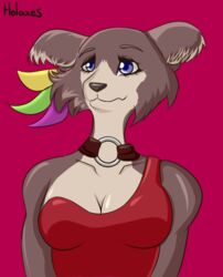  anthro beastars canid canine canis clothed clothing dress female hi_res holaxes juno_(beastars) mammal red_clothing red_dress single_strap single_strap_clothing single_strap_dress solo wolf 