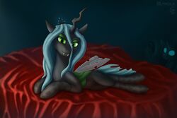  3:2 arthropod bed bedroom bedroom_eyes cellphone changeling chrysalis clothing crown duo electronics elronya eltaile equid equine fangs female feral footwear friendship_is_magic furniture hasbro headgear hi_res horn horse legwear looking_at_viewer mammal my_little_pony narrowed_eyes phone pony queen_chrysalis_(mlp) royalty seductive smartphone socks stockings teeth wings 