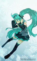  bad_id bad_pixiv_id detached_sleeves female green_hair hatsune_miku headphones headset long_hair molly skirt solo thighhighs twintails very_long_hair vocaloid 