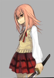  bad_id bad_pixiv_id female katana molly pink_eyes pink_hair school_uniform shaman_king skirt solo sword tamamura_tamao weapon 