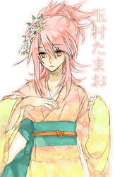  absurdres bad_id bad_pixiv_id female highres japanese_clothes kimono long_hair molly pink_eyes pink_hair shaman_king sketch solo tamamura_tamao yellow_kimono 