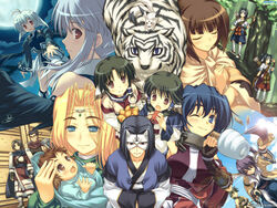  5boys 6+girls alcohol aruruu baby benawi brothers camyu collar dorry_(utawarerumono) eruruu everyone gachatara guraa hakuowlo head_wings karulau kurou_(utawarerumono) metal_collar moon mukkuru multiple_boys multiple_girls mutsumi_(utawarerumono) oboro_(utawarerumono) sake siblings touka_(utawarerumono) twins ulthury utawarerumono wings yuzuha_(utawarerumono) 