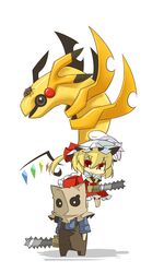  bad_id bad_pixiv_id bag bag_over_head bug chainsaw chibi crossover dr._salvador eiri_(eirri) female flandre_scarlet fusion giratina giratina_(origin) hair_ribbon hat highres paper_bag pikachu pokemon pokemon_(creature) pokemon_dppt resident_evil resident_evil_4 ribbon side_ponytail touhou wings 