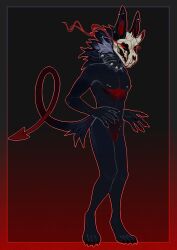  anthro bone canid canid_demon canine collar custom demon greaserdemon hellhound hi_res hip_piercing male mammal mythological_canine mythological_creature mythology nipple_piercing nipples piercing skull skull_head spade_tail spiked_collar spikes tail zero_pictured 