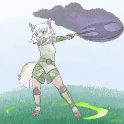  5_toes action_pose anthro armor armored_gloves attack_pose belt biped breasts brown_body brown_fur cheek_tuft claws clothed clothing digital_media_(artwork) double_axe ear_tuft energy facial_tuft fantasy faulds feet felid feline female female_anthro fur gloves grass greataxe greaves green_energy green_eyes grey_body grey_fur hair handwear holding_melee_weapon holding_object holding_weapon humanoid_feet inner_ear_fluff istaria_chronicles_of_the_gifted kaelies_(character) leg_armor leg_markings lynx magic mammal markings medieval_armor melee_weapon multicolored_body multicolored_fur pauldron pink_nose plant plantigrade plate_armor pose purple_energy sabatons scale_armor sky small_breasts socks_(marking) solo standing tail tan_body tan_fur tan_inner_ear_fluff toe_claws toes tuft unimpressive_(artist) weapon white_hair 