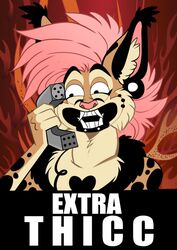  aku canid canine canis ear_piercing electronics extra_thicc_(meme) facial_hair hair hi_res humor jackal landline_phone male mammal meme muttasaur phone piercing pink_hair reaction_image samurai_jack smile solo 