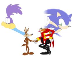  absurd_res anthro avian bird black_nose brown_body brown_fur canid canine canis coyote cuculiform dr._eggman eulipotyphlan feathers fur gesture greater_roadrunner group handshake hedgehog hi_res human looney_tunes male mammal new_world_ground_cuckoo nude road_runner_(looney_tunes) roadrunner sega simple_background sonic_the_hedgehog sonic_the_hedgehog_(series) unknown_artist warner_brothers white_background wile_e._coyote 