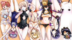  6+girls artoria_pendragon_(alter_swimsuit_rider)_(fate) artoria_pendragon_(alter_swimsuit_rider)_(first_ascension)_(fate) artoria_pendragon_(fate) bandages bikini black_hair blonde_hair blue_eyes breasts bucket casual_one-piece_swimsuit cleavage_cutout clothing_cutout commentary_request cosplay fate/grand_order fate_(series) frankenstein&#039;s_monster_(fate) frankenstein&#039;s_monster_(swimsuit_saber)_(fate) frankenstein&#039;s_monster_(swimsuit_saber)_(third_ascension)_(fate) goggles goggles_on_head green_eyes hair_over_one_eye helena_blavatsky_(fate) helena_blavatsky_(swimsuit_archer)_(fate) helena_blavatsky_(swimsuit_archer)_(first_ascension)_(fate) highres ice ishtar_(fate) ishtar_(swimsuit_rider)_(fate) large_breasts long_hair looking_at_viewer medium_breasts medjed_(fate) medjed_(fate)_(cosplay) minamoto_no_raikou_(fate) minamoto_no_raikou_(swimsuit_lancer)_(fate) multiple_girls nero_claudius_(fate) nero_claudius_(swimsuit_caster)_(fate) nitocris_(fate) nitocris_(swimsuit_assassin)_(fate) oda_nobunaga_(fate) oda_nobunaga_(swimsuit_berserker)_(fate) oda_nobunaga_(swimsuit_berserker)_(second_ascension)_(fate) one-piece_swimsuit one_eye_closed orange_eyes pink_hair purple_eyes purple_hair red_eyes school_swimsuit senomoto_hisashi short_hair small_breasts swimsuit 