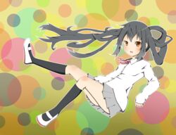  bad_id bad_pixiv_id black_hair brown_eyes female floating_hair highres k-on! kneehighs long_hair muttan_(ashiru-f) nakano_azusa sakuragaoka_high_school_uniform school_uniform shoes skirt sleeves_past_wrists socks solo twintails uwabaki 