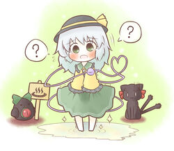  =_= ? bad_id bad_pixiv_id blue_hair blush chibi female green_eyes kaenbyou_rin kaenbyou_rin_(cat) komeiji_koishi multiple_tails o_o peeing reiuji_utsuho reiuji_utsuho_(bird) sign south114 sweatdrop tail touhou urine 